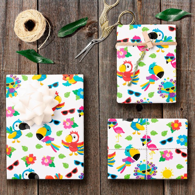 Beautiful Tropical Birds Colorful Paradise Pattern Wrapping Paper Sheets (Creator Uploaded)