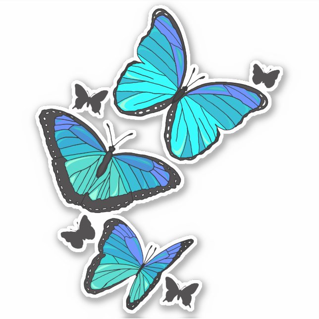 Beautiful Tropical Blue Butterflies in Flight Sticker (Front)