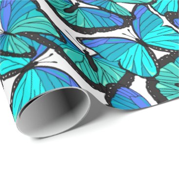 Beautiful Tropical Blue Morpho Butterflies Print Wrapping Paper Beautiful Tropical Blue Morpho Butterflies Print Wrapping Paper