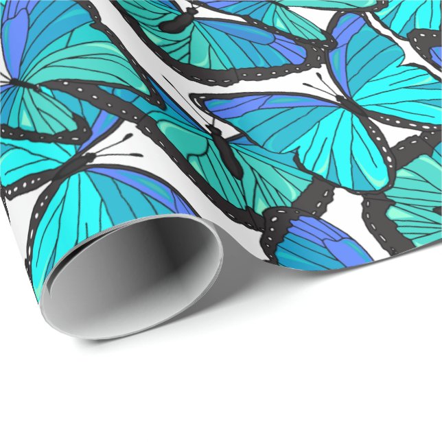 Beautiful Tropical Blue Morpho Butterflies Print Wrapping Paper (Roll Corner)