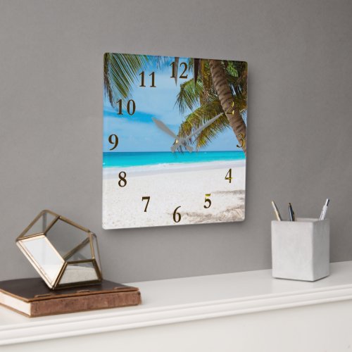 Beautiful Tropical Caribbean Beach Wall Clock