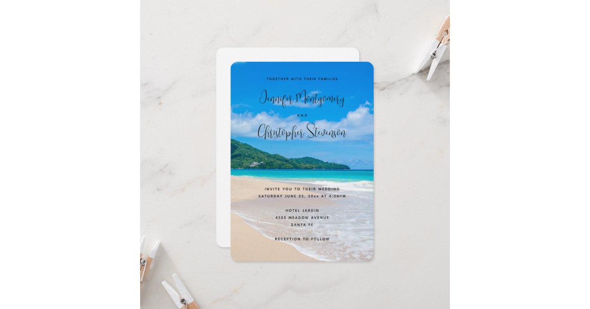 Beautiful Tropical Destination Sandy Beach Wedding Invitation | Zazzle