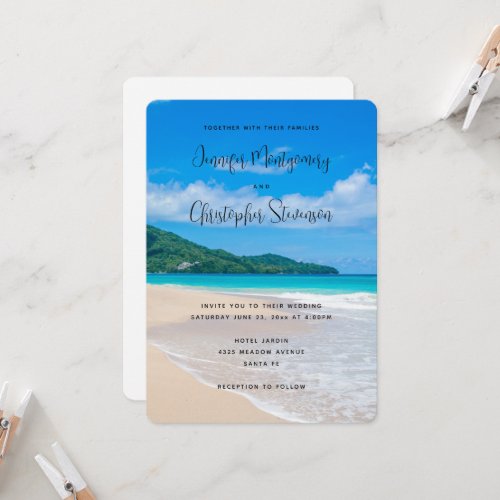 Beautiful Tropical Destination Sandy Beach Wedding Invitation