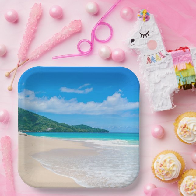 Beautiful Tropical Destination Scenic Beach Paper Plates (Party)