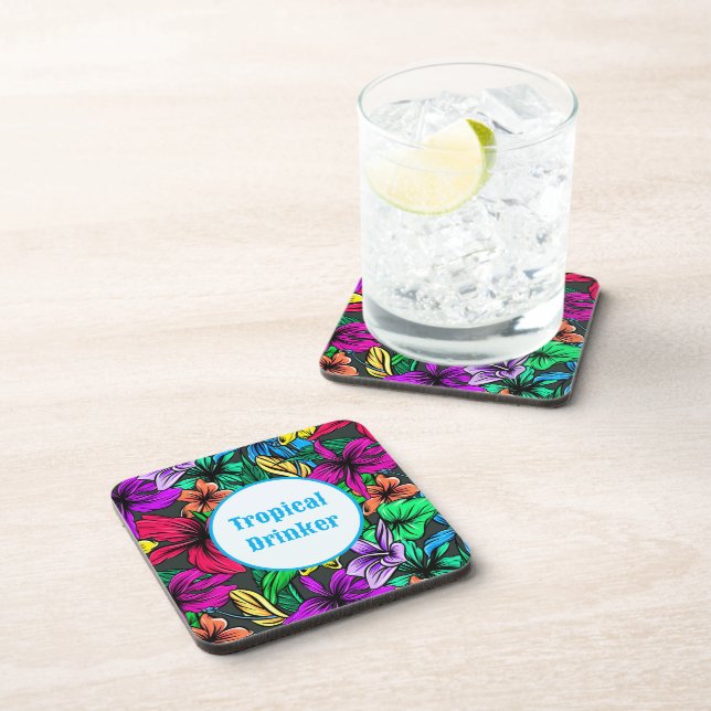 Beautiful Tropical Drinks Flowers Beverage Coaster (Right Side)