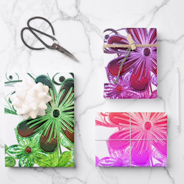 Beautiful Tropical Floral Flower Theme Wrapping Paper Sheets (Front)