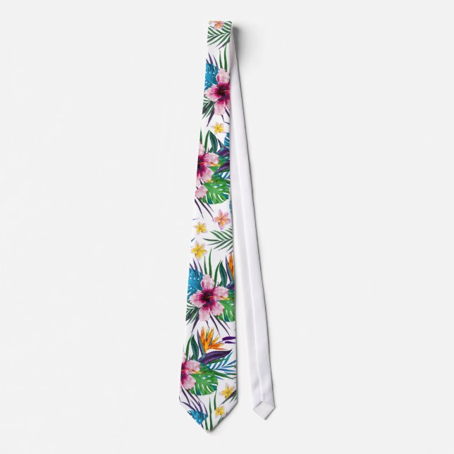 Beautiful tropical floral paint watercolors neck tie (Front)