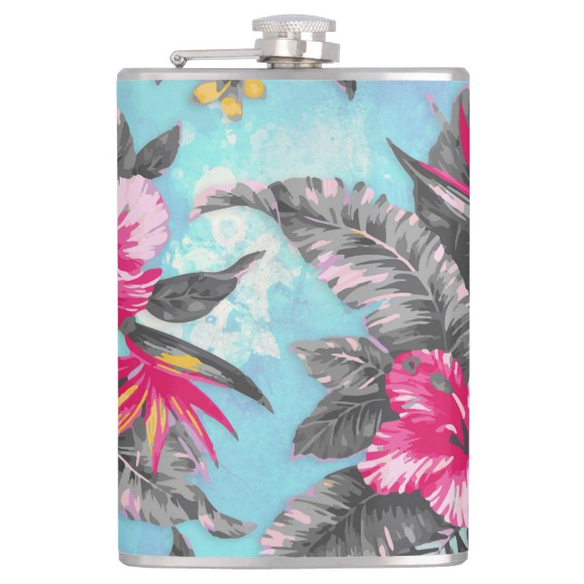 Beautiful tropical floral paint watercolours flask (Front)