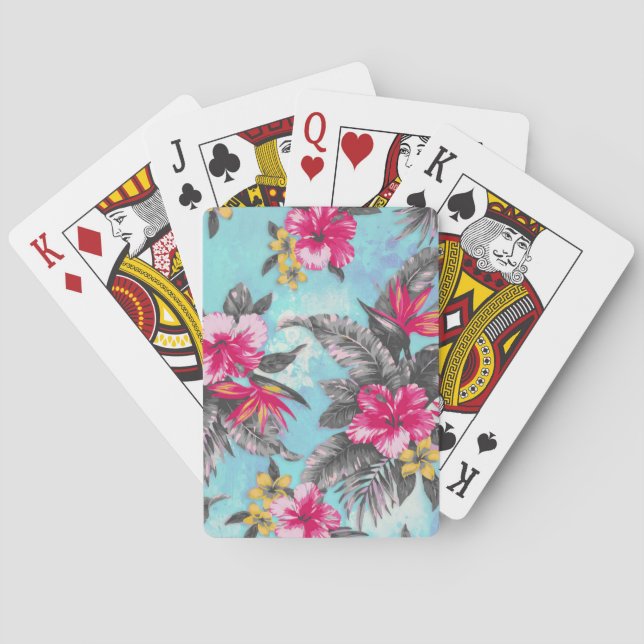 Beautiful tropical floral paint watercolours poker cards (Back)
