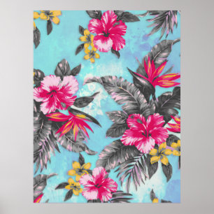 Beautiful tropical floral paint watercolours poster