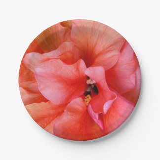 Beautiful Tropical Flower Coral Pink Orange Party Paper Plates