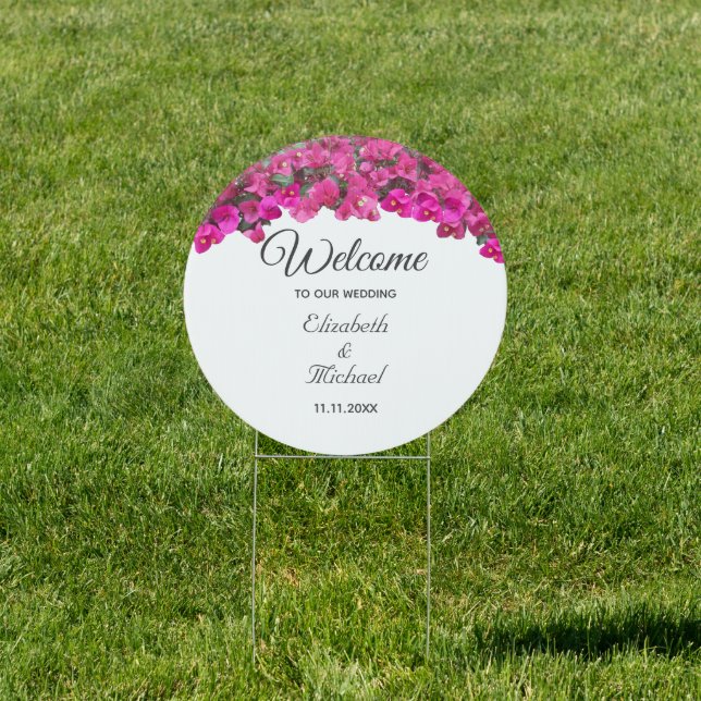 Beautiful Tropical Flowers Wedding Welcome Sign (Insitu)