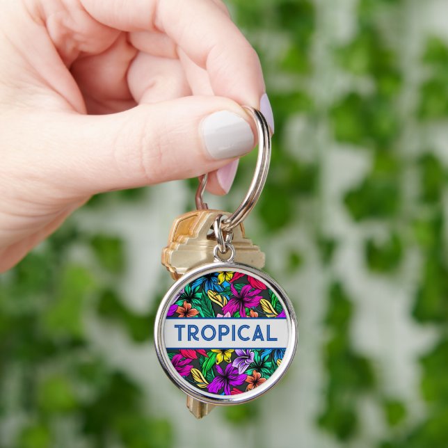 Beautiful Tropical Fun Floral Typography Keychain (Hand)