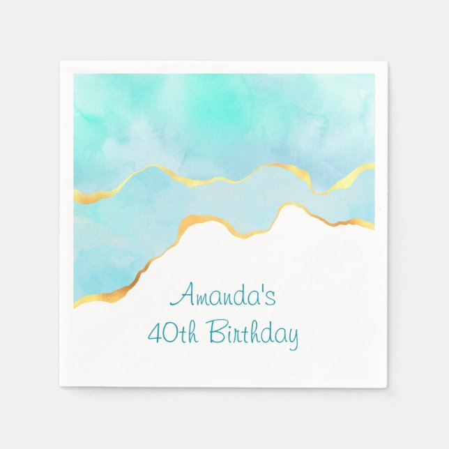 Beautiful Tropical Green Blue with Gold Border Napkins (Front)