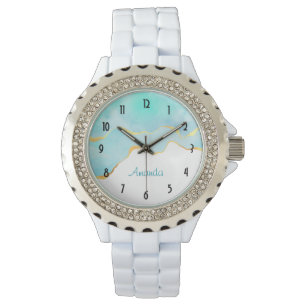 Beautiful Tropical Green Blue with Gold Border Watch