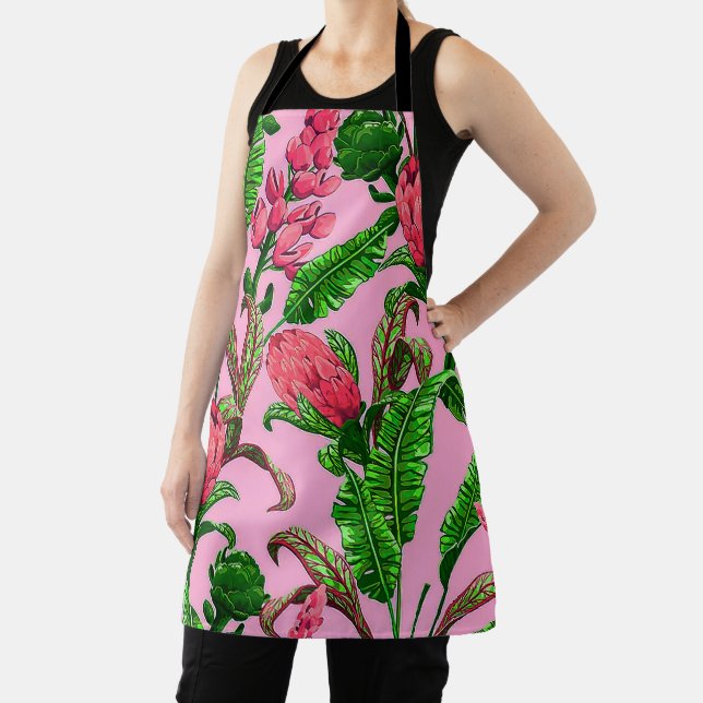 Beautiful Tropical Green Leaves with Red Flowers | Apron (Insitu)