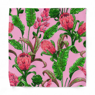 Beautiful Tropical Green Leaves with Red Flowers Bandana