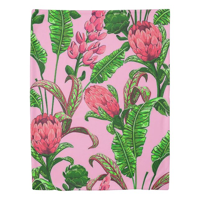 Beautiful Tropical Green Leaves with Red Flowers | Duvet Cover (Front)