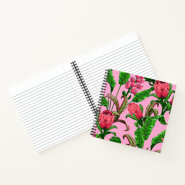 Beautiful Tropical Green Leaves with Red Flowers | Notebook (Inside)