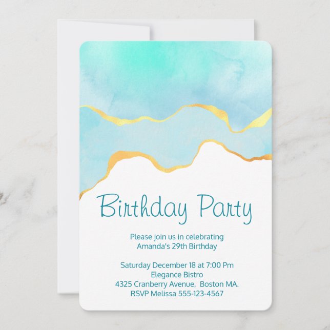 Beautiful Tropical Green with Gold Border Birthday Invitation (Front)