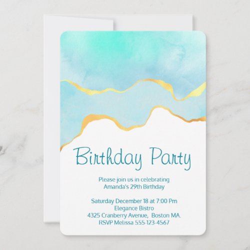 Beautiful Tropical Green with Gold Border Birthday Invitation