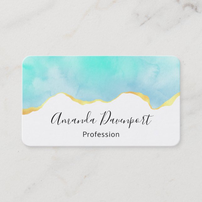 Beautiful Tropical Green with Gold Border Business Card (Front)