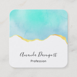 Beautiful Tropical Green with Gold Border Square Business Card