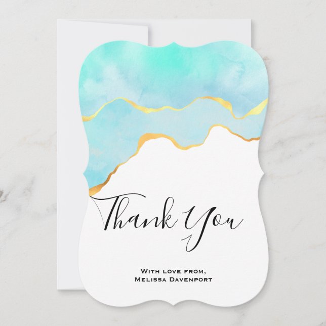 Beautiful Tropical Green with Gold Border Thank Yo You Card (Front)