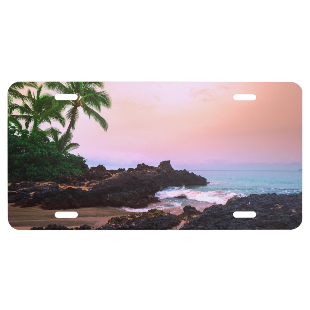 Beautiful Tropical Hawaiian Island Beach Sunset License Plate | Zazzle