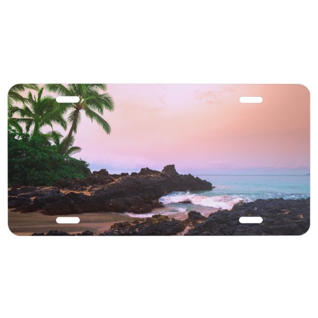 Beautiful Tropical Hawaiian Island Beach Sunset License Plate (Front)
