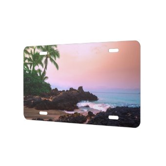 Beautiful Tropical Hawaiian Island Beach Sunset License Plate | Zazzle