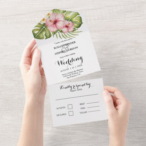 Beautiful Tropical Hibiscus Wedding Invitation 