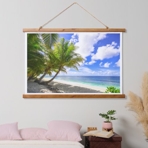 Beautiful Tropical Island Beach with Palm Trees Hanging Tapestry