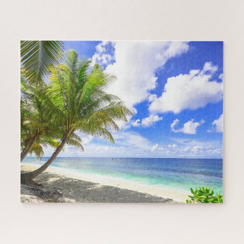 Beautiful Tropical Island Beach with Palm Trees Jigsaw Puzzle