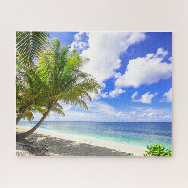 Beautiful Tropical Island Beach with Palm Trees Jigsaw Puzzle (Horizontal)