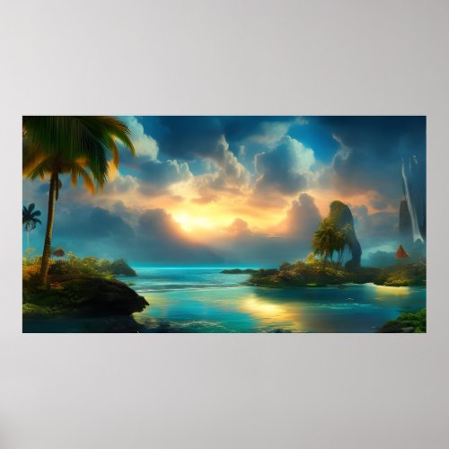 Beautiful Tropical Island Landscape blue sea  Poster