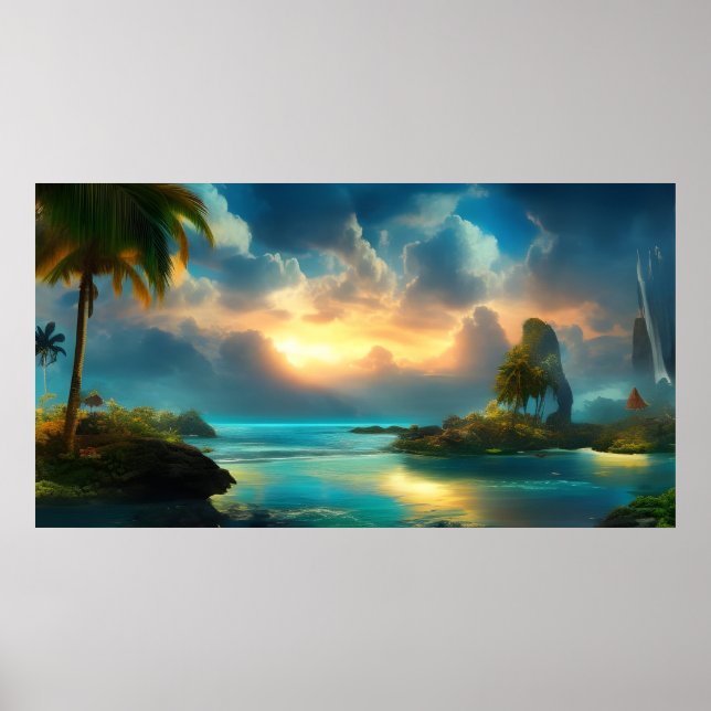 Beautiful Tropical Island Landscape blue sea  Poster (Front)