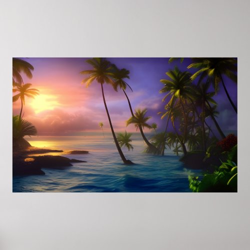 Beautiful Tropical island view ocean palm trees  Poster