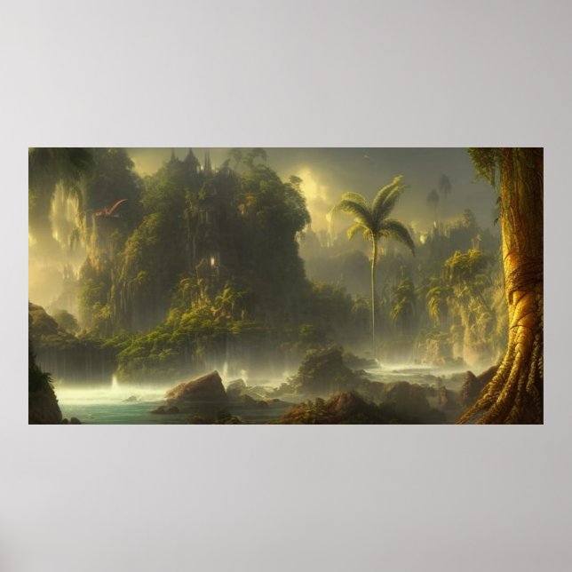 Beautiful Tropical Jungle palm trees and River 2 Poster (Front)