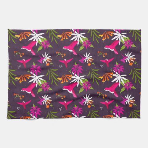 Beautiful Tropical Leaves and Hummingbirds Pattern Kitchen Towel