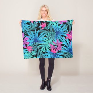Beautiful Tropical Leaves Fleece Blanket