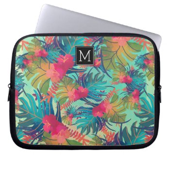 Beautiful Tropical Leaves Monogrammed Laptop Sleeve by heartlockedcases at Zazzle