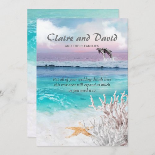 BEAUTIFUL TROPICAL OCEAN SUNRISE DOLPHINS INVITATION