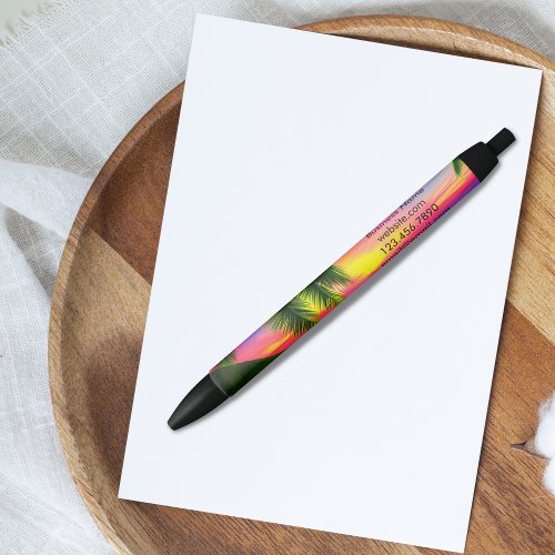 Beautiful Tropical Ocean Sunrise Promotional Black Ink Pen