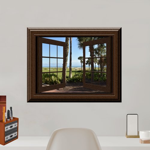 Beautiful Tropical Palm Trees Beach Fake Window Poster