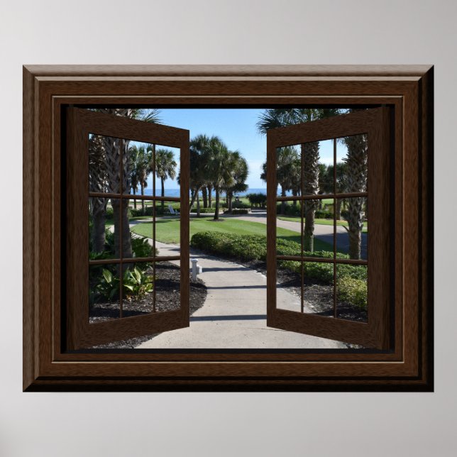 Beautiful Tropical Palm Trees Relaxing Fake Window Poster (Front)