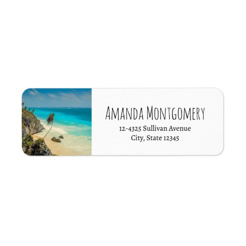 Beautiful Tropical Paradise Sandy Beach Label