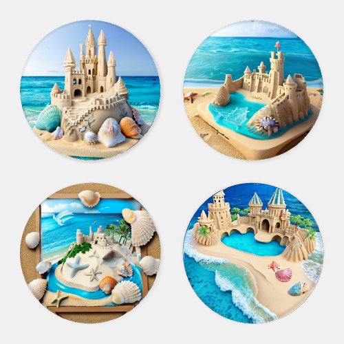 Beautiful Tropical Sandcastles and Seashells Coaster Set