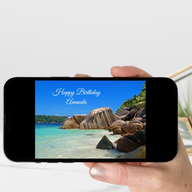 Beautiful Tropical Sea Rocky Coastline Birthday Card (Front Digital)