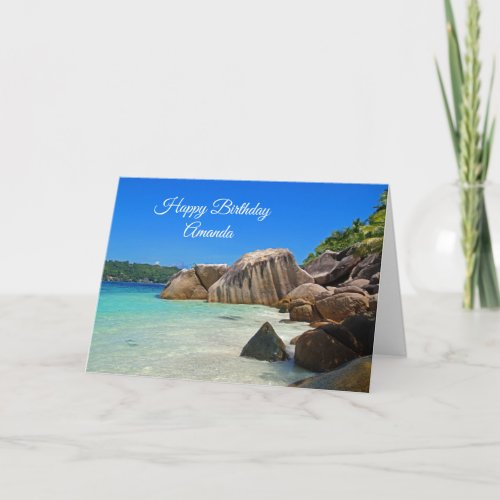 Beautiful Tropical Sea Rocky Coastline Birthday Card